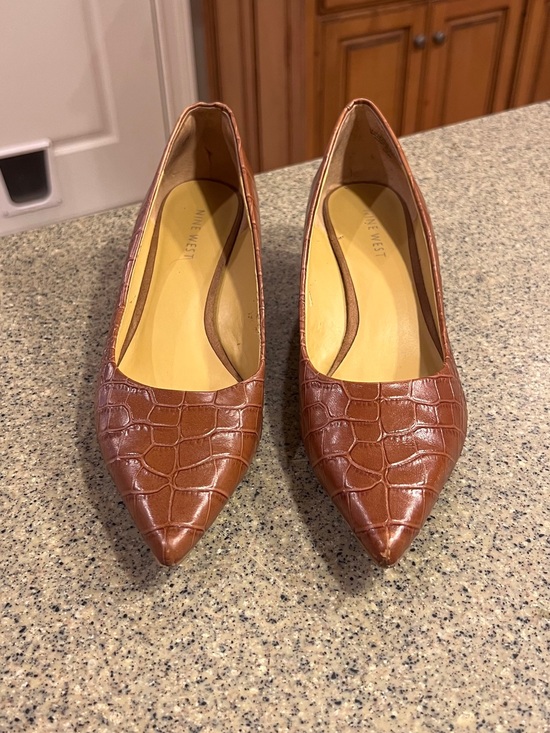 Nine West Shoes - Nine West Brown Croc-Embossed Pointed-Toe Pumps